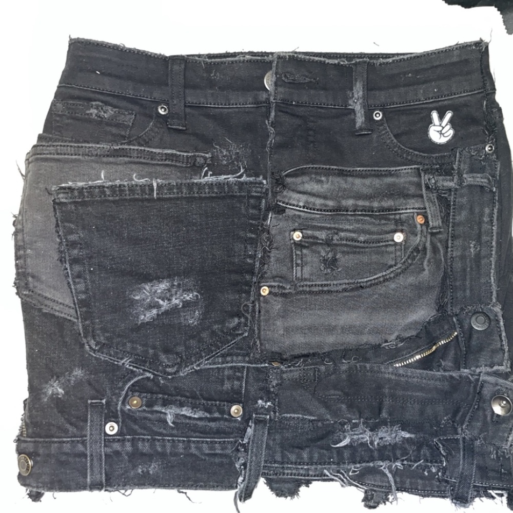 Black denim distress skirt